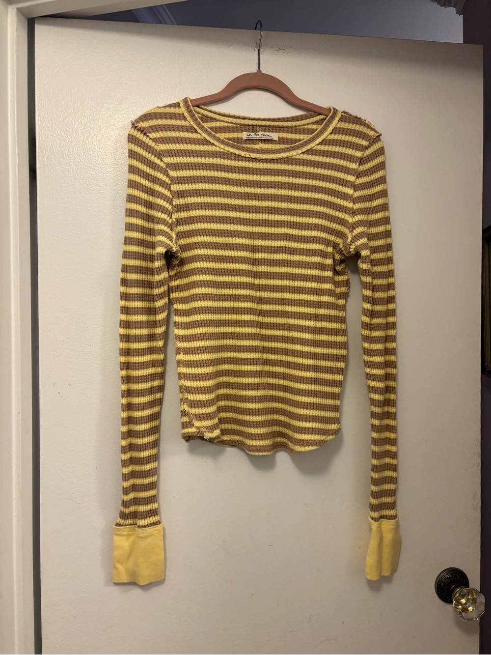 We the free Striped Knit Long-Sleeve Top in Yellow and Brown